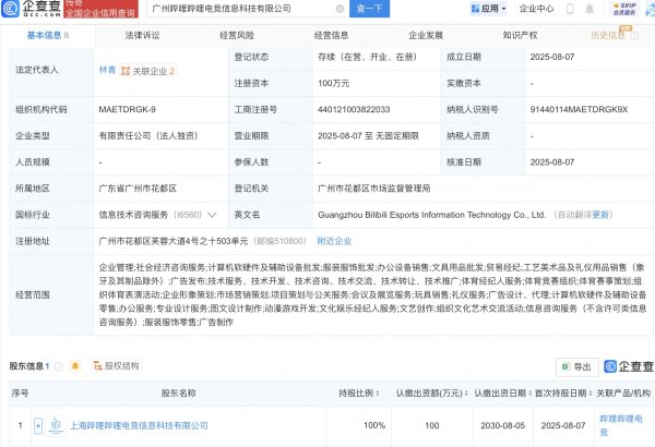 胜宇配资 哔哩哔哩电竞成立新公司，含动漫游戏开发业务