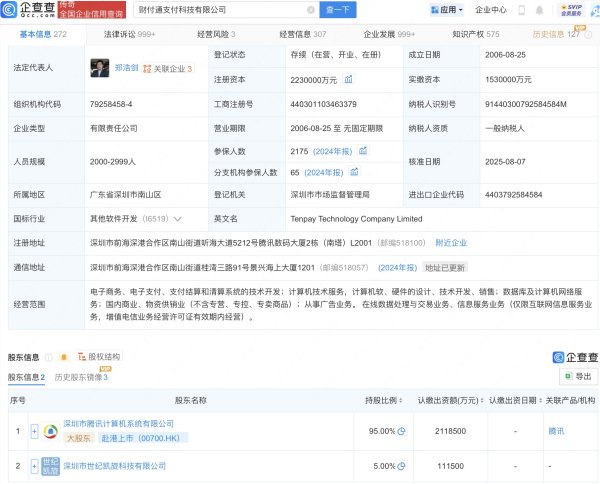 联华证券 财付通支付科技增资至223亿，增幅约46%